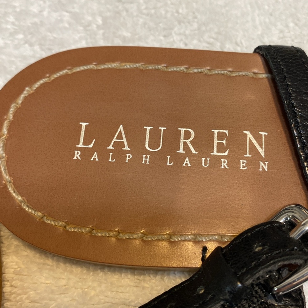 Lauren Ralph Lauren thong sandals, black and white braid design, pre-owned - Picture 2 of 6
